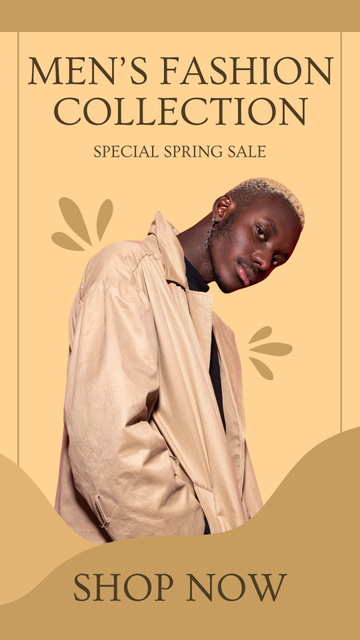 Men's Spring Sale Announcement with Stylish African American Instagram Story Design Template