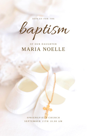 Ontwerpsjabloon van Invitation 5.5x8.5in van Baptism Announcement With Baby Shoes