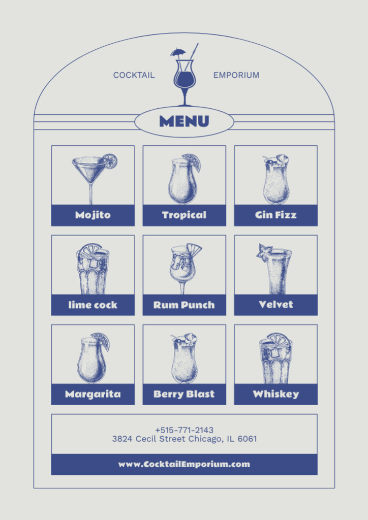 Cocktails Assortment with Sketch Illustrations Menu – шаблон для дизайну