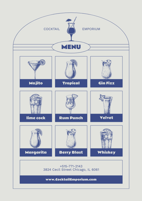 Cocktails Assortment with Sketch Illustrations Menu – шаблон для дизайну