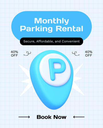 Plantilla de diseño de Oferta de alquiler mensual para estacionamiento disponible Instagram Post Vertical 