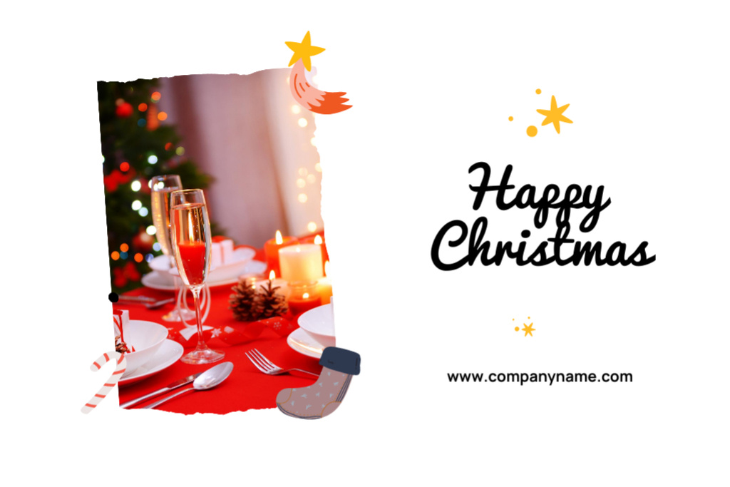 Grateful Christmas Greetings with Festive Champagne Postcard 4x6in – шаблон для дизайна