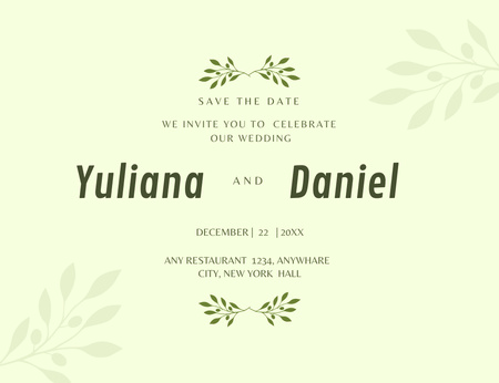 Plantilla de diseño de Anuncio de celebración de evento de boda en verde Invitation 13.9x10.7cm Horizontal 