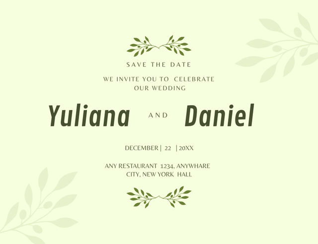 Wedding Event Celebration Announcement In Green Invitation 13.9x10.7cm Horizontal tervezősablon