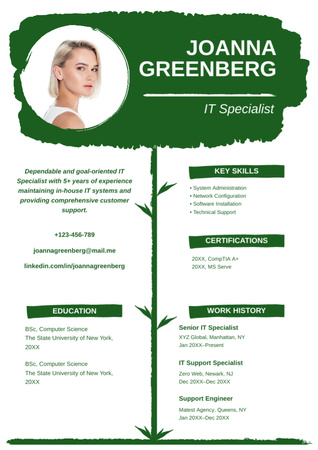Work Experience of IT Specialist on White and Green Resume Design Template