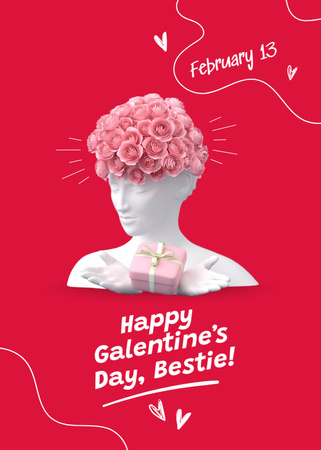 Galentine's Day Holiday Greeting with Sculpture and Gifts Postcard 5x7in Vertical Tasarım Şablonu