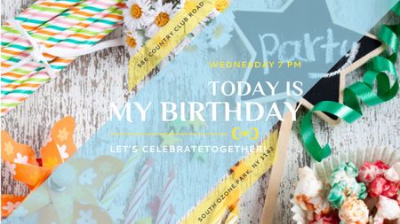 Birthday Party Invitation Bows and Ribbons Title Tasarım Şablonu