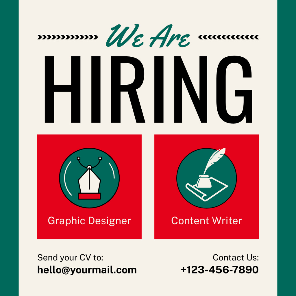 Hiring of Graphic Designer and Content Writer LinkedIn post Design Template