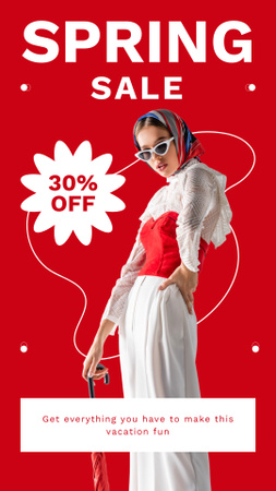 Modèle de visuel Annonce de vente de printemps avec une femme élégante sur le rouge - Instagram Story