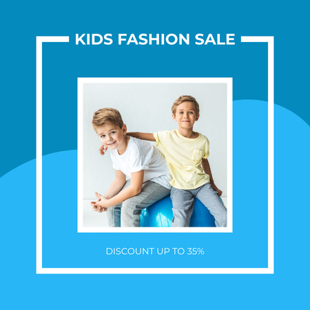 Fashion Kids Sale Promotion with Boys on Blue Instagram Design Template