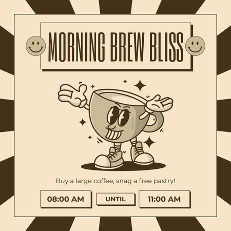 Ontwerpsjabloon van Instagram van Lachend karakter en ochtend grote koffieaanbieding
