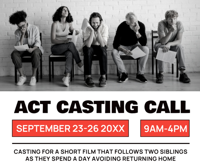 Ontwerpsjabloon van Facebook van Act Casting Announcement with Actors