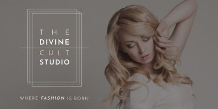 Plantilla de diseño de Fashion Studio Ad Blonde Woman in Casual Clothes Image 