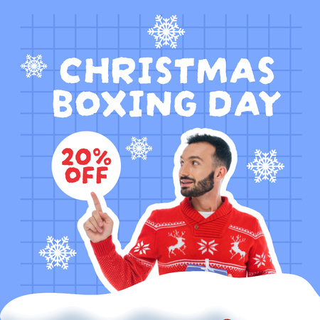 Discount on Christmas Gifts with Young Man in Red Sweater Instagram Design Template