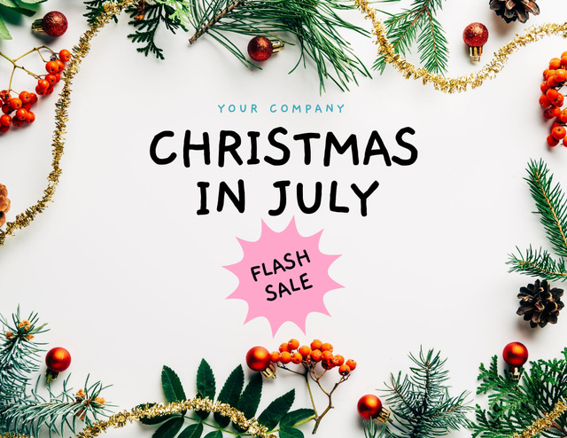  July Christmas Sale Announcement Flyer 8.5x11in Horizontal Design Template