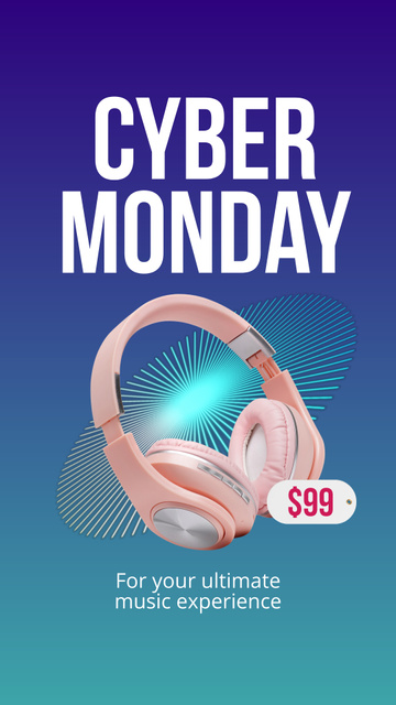 Cyber Monday Sale of Modern Headphones with Discount Instagram Video Story – шаблон для дизайну