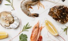 Seafood Restaurant Offer with Fresh Products on Ice