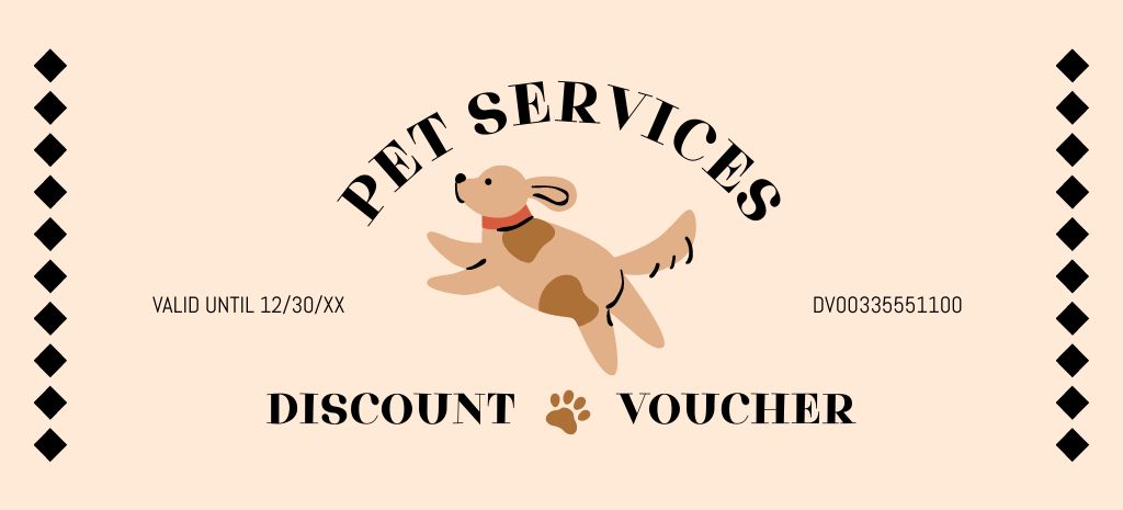 Professional Pet Services Discounts Voucher With Illustration Coupon 3.75x8.25in Design Template