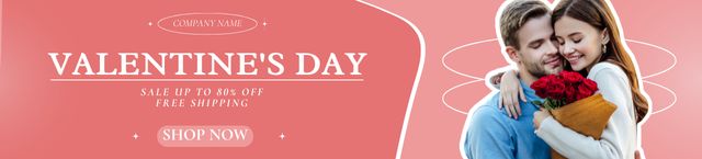 Platilla de diseño Valentine's Day Sale with Romantic Lovers with Bouquet Ebay Store Billboard