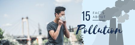 Pollution Facts with Man in Protective Mask Email header Design Template