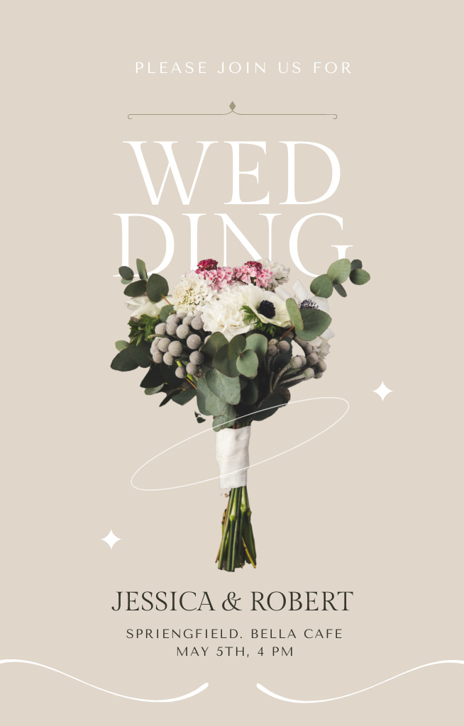 Plantilla de diseño de Wedding Announcement with Bouquet of Flowers Invitation 4.6x7.2in 