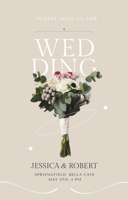 Wedding Announcement with Bouquet of Flowers Invitation 4.6x7.2in – шаблон для дизайну