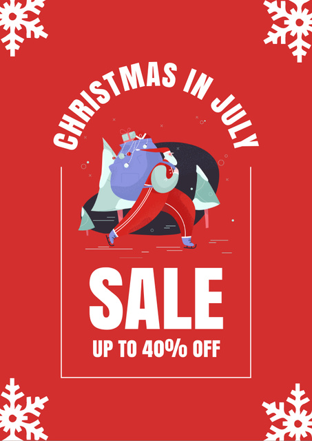 Christmas Sale in July with Merry Santa Claus Flyer A4 Πρότυπο σχεδίασης