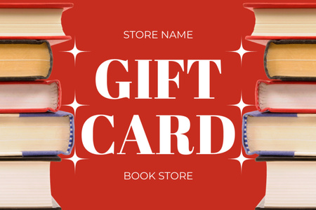 Bookstore Ad with Stack of Books Gift Certificate Design Template