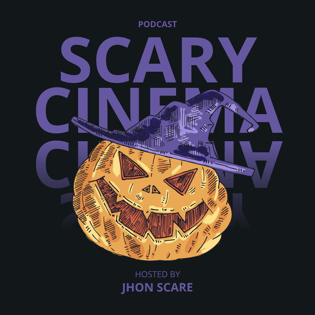 Ontwerpsjabloon van Podcast Cover van  Podast about Horror Cinema with Halloween Pumpkin
