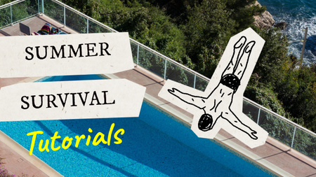 Drawn Character jumping into Swimming Pool Youtube Thumbnail Design Template
