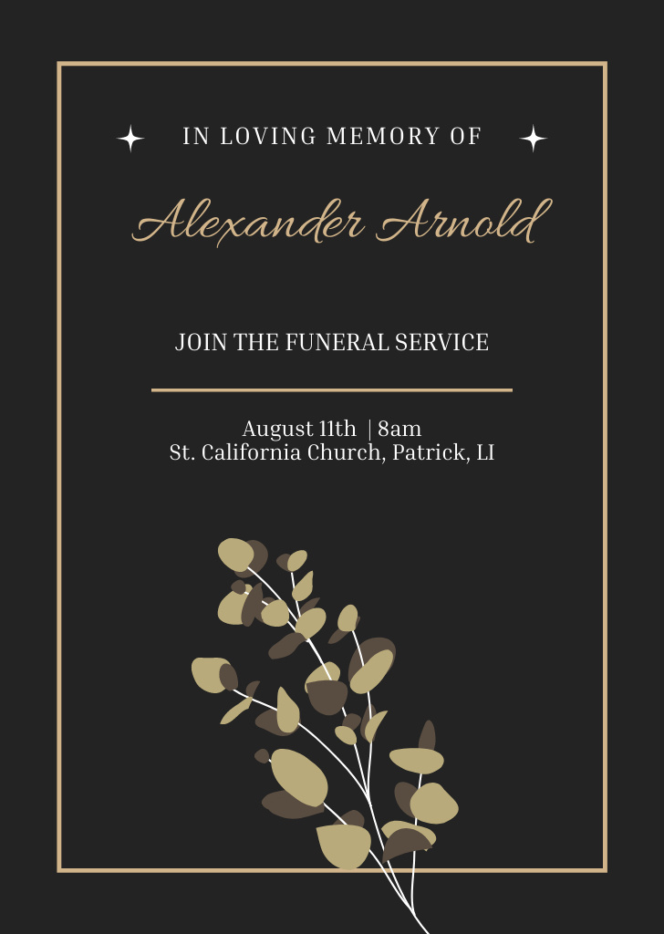 Funeral Services Invitation with Leaf Branch Postcard A6 Vertical – шаблон для дизайну