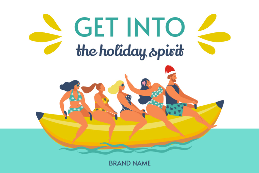 Template di design Merry Christmas in July Greeting with Funny Friends Riding on Banana Boat Postcard 4x6in