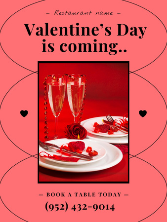 Romantic Dinner with Champagne on Valentine's Day Poster US Design Template
