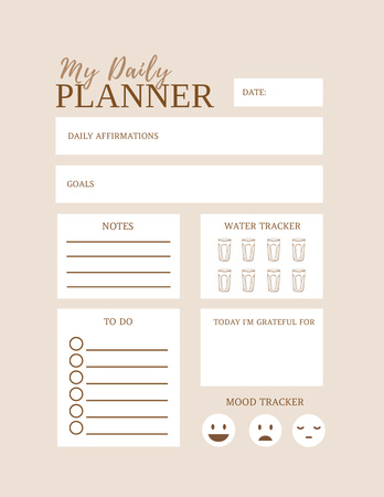 Personal Daily Planner with Emoticons in Beige Notepad 8.5x11in Design Template