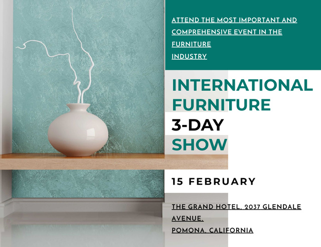 Furniture Show Announcement with Vase Invitation 13.9x10.7cm Horizontal Šablona návrhu