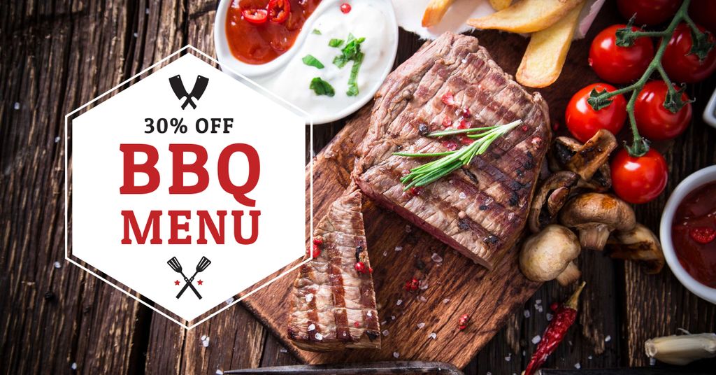 Plantilla de diseño de Barbecue Menu Offer with Grilled Meat Facebook AD 