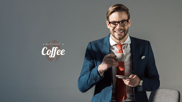 Confident Businessman with Coffee Youtubeデザインテンプレート