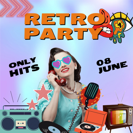 плакат pinup girl retro party Instagram – шаблон для дизайна