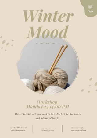 Handmade Workshop Ad with Knitting Needles in Yarn Clews Poster tervezősablon