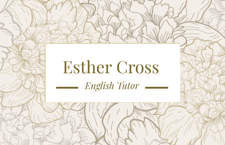 English Tutor Contacts on Floral Pattern Business Card 85x55mm Design Template