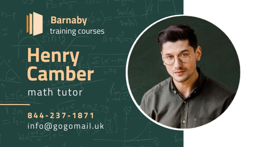 Template di design Math Tutor Ad with Confident Man Business Card US