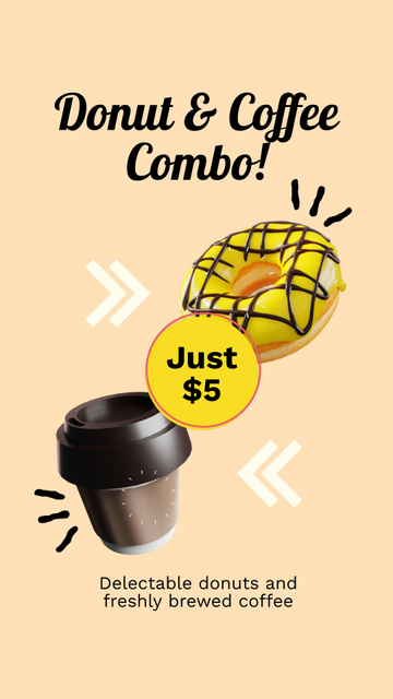 Plantilla de diseño de Offering Great Price on Donut and Coffee Combo Instagram Video Story 