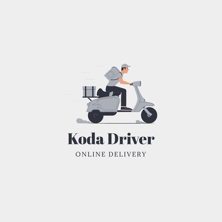 Advertising of Online Order Delivery Service with Man on Scooter Logo Πρότυπο σχεδίασης
