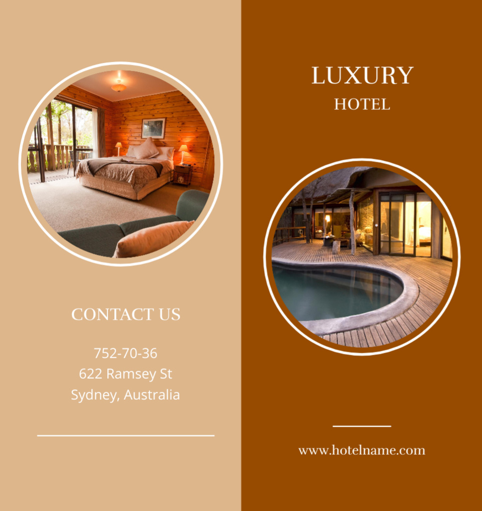 Luxury Hotel with Photo of Stylish Rooms and Pool Brochure Din Large Bi-fold Modelo de Design
