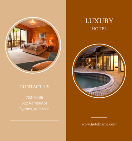 Luxury Hotel with Photo of Stylish Rooms and Pool Brochure Din Large Bi-fold Tasarım Şablonu