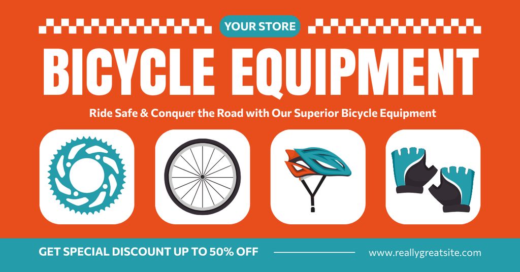 Bicycle Equipment Sale Offer on Orange Facebook AD Modelo de Design