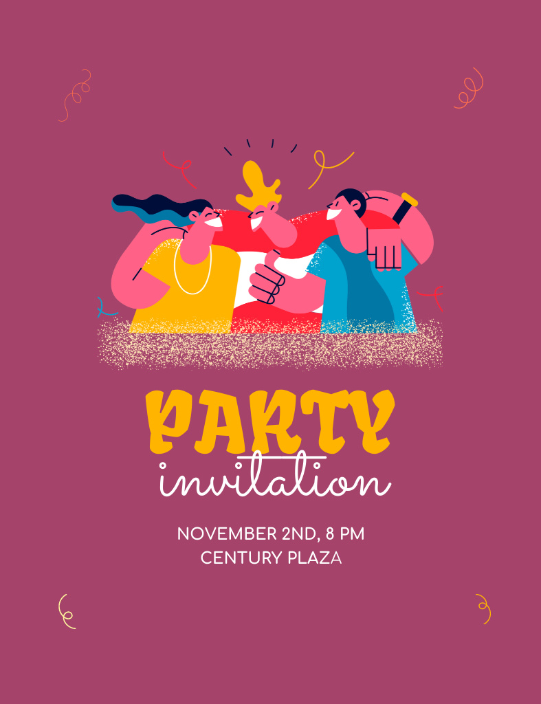 Party Announcement with Friends Hugging Invitation 13.9x10.7cm Design Template