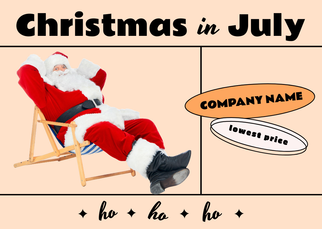 Cute Santa Claus Resting on Sun Lounger Postcard Šablona návrhu