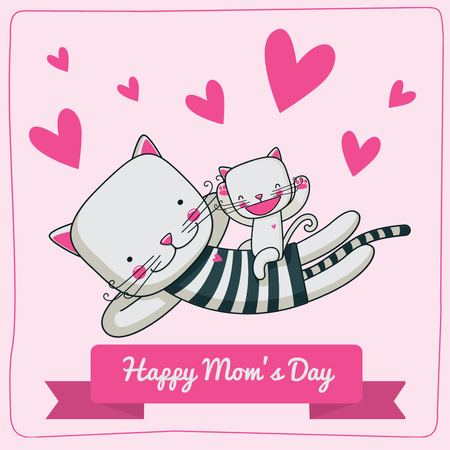 Mother's day greeting with Cute Penguins Instagram Design Template