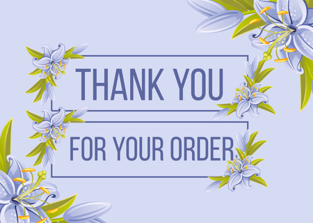 Thank You Message with Beautiful Blue Flowers Card Design Template